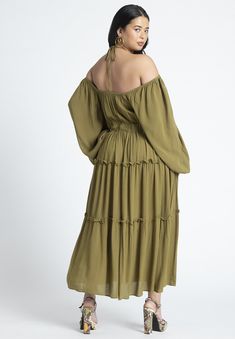 Tiered Ruffle Maxi Dress | Eloquii Off-shoulder Midi Dress For Brunch In Fall, Flowy Off-shoulder Maxi Dress With Smocked Back, Bohemian Off-shoulder Dress With Smocked Back, Elegant Off-shoulder Maxi Dress With Smocked Back, Spring Off-shoulder Maxi Dress With Smocked Back, Maxi Length Off Shoulder Dress For Brunch, Off-shoulder Midi Dress With Smocked Back For Brunch, Fitted Off-shoulder Dress With Elastic Neckline, Flowy Off-shoulder Midi Dress With Smocked Back