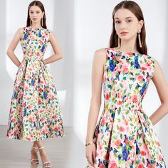 New! Floral Print Crew Neck Sleeveless Women Casual Party A-Line Midi Vest Dresses was just added to eBay. Check it out! #eBay #eBaySeller Dress For Office, Sleeveless Skirt, High Waist Dress, Dress Bra, Maxi Dress Formal, Jacquard Dress, Women Hoodies Sweatshirts, Office Lady, Formal Evening Dresses