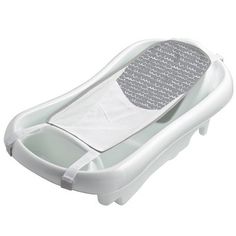 the baby bather is white and has mesh on it's sides, while its bottom