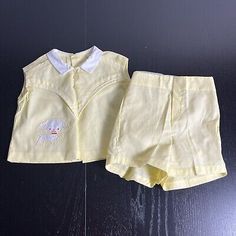 Vintage 70s Baby 12M Yellow Puppy Dog 2pc Shorts & Top Outfit Set Plastic Pants  | eBay Retro Fitted Cotton Sets, Vintage Sets For Spring Playtime, Vintage Playtime Sets For Spring, Vintage Kids Clothes, Top Outfit, Pants Style, Puppy Dog, Outfit Set, Brands Outlet