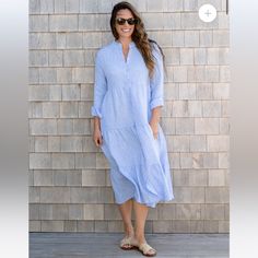 Nwt Color: Blue Chambray Blue Linen Dress For Day Out, Blue Summer Linen Dress For Daywear, Summer Blue Linen Dress For Daywear, Blue Linen Summer Dress For Daywear, Blue Linen Midi Dress For Brunch, Spring Blue Linen Dress For Daywear, Blue Linen Midi Dress For Day Out, Blue Linen Dress For Spring Vacation, Blue Breezy Midi Dress For Daywear