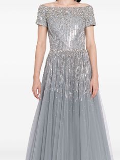 Sequin Embellishment, Embellished Gown, Yoko London, Jenny Packham, Exclusive Fashion, Steel Blue, Full Skirt, Denim Dress, All Fashion