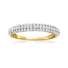 Ross-Simons - .50 ct. t. w. Pave Diamond Ring in 14kt Yellow Gold. Size 10. Go for the glitter and the glamour. This shimmering ring catches the light from all angles with .50 ct. t. w. pave diamonds. Set in polished 14kt yellow gold. 1/8" wide. Pave diamond ring. Diamond birthstones are the perfect gift for April birthdays. Yellow Gold Cross Necklace, Diamond Leaf Ring, Infinity Diamond Ring, Curved Bar Necklace, Interlocking Ring, Diamond Heart Pendant Necklace, Baguette Diamond Rings, Diamond Birthstone, Diamond Solitaire Necklace