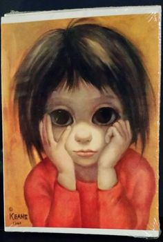 1963 Walter (Margaret) Keane impresión Gran Ojos tarjeta "el Pequeño Pensador" en blanco Christoph Waltz, Arte Peculiar