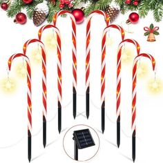 christmas candy canes with lights and decorations