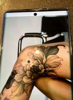 Giant Flower Tattoo, Peony Band Tattoo, Cover Up Tattoo Shoulder For Women, Knee Peony Tattoo, Black Floral Tattoo Design, Women Lower Leg Tattoo, Lotus Flower Leg Tattoo, Peony Foot Tattoo, Dark Feminine Aesthetic Tattoos