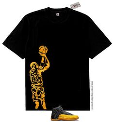 Brand new 100% cotton  6.oz Black  tshirt featuring a screen printed image using Maize Yellow plastisol ink. BODY LENGTHSMALL26.562MEDIUM27.5LARGE29XL30.52XL323XL33.5BODY WIDTHSMALL18MEDIUM20LARGE22XL242XL263XL28 Air Jordan 1 Taxi, Jordan 1 Taxi, Jordan 1 Yellow, Kanye West Bear, Air Jordan Outfit, Yellow Streetwear, Cricut Inspiration, Jordan Outfit, Jordan Retro 1