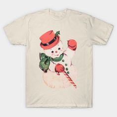 cute vintage midcentury snowman -- Choose from our vast selection of Crewneck and V-Neck T-Shirts to match with your favorite design to make the perfect graphic T-Shirt. Pick your favorite: Classic, Boxy, Tri-Blend, V-Neck, or Premium. Customize your color! For men and women. Vintage Screen Print Tops For Winter, Cute Winter T-shirt With Graphic Print, Cute Winter Graphic Print T-shirt, Vintage Christmas Graphic Print Tops, Christmas Vintage Graphic Tops, Vintage Cotton Tops For Holiday, Vintage Christmas Crew Neck Top, Retro Crew Neck T-shirt For Winter, Vintage White T-shirt With Funny Print