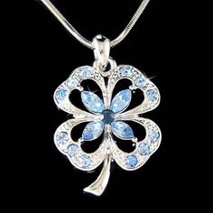 PERFECT GIFT FOR ST. PATRICK'S DAY!!!You are getting a four leaves CLOVER Pendant with Swarovski crystals. It comes with a FREE 18" inches silver (45cm) silver plated rhodium finish snake chain necklace with lobster clasp. Pendant size is 7/8" wide X 1 3/8" high (22mm X 36mm)Crystal Color: Montana, Light Sapphire===================Prices are in US$.For shipping policies and other important information, click on “profile” on the right.See an item that you like but has already been sold? Contact m Blue Necklace For Christmas Gift, Shamrock Jewelry, Shamrock Necklace, 60 Birthday, St. Patrick’s Day, Lucky Blue, Irish Jewelry, Clover Necklace, Brooch Jewelry