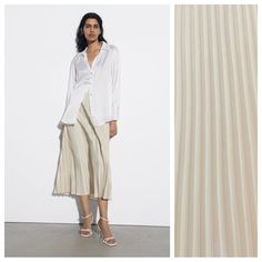 Nwt. Zara Cream High-Waist Pleated Midi Skirt With Invisible Side Zipper Fastening. Size S Ref. 4387/071. Size S - Waist 13." Flat, Length 37". Zara Skirts, Pleated Midi Skirt, Side Zipper, Midi Skirt, High Waist, Zara, High Waisted, Zipper, Skirt