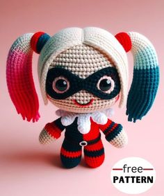 Harley Quinn Amigurumi Pattern Crochet Harley Quinn, Amigurumi Pattern Free, Amigurumi Anime, Knitting Patterns Free Dog, Disney Crochet Patterns, Octopus Crochet Pattern, Cute And Cuddly, Crochet Dragon