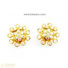 22K Gold Diamond Earrings  - 235-DER974 - Buy this Latest Indian Gold Jewelry Design in 6.700 Grams for a low price of  $1,365.39 Indian Diamond Earrings, Drop Earrings Diamond, Diamond Jhumkas, Indian Gold Jewellery Design, Stud Earrings Diamond, Indian Gold Jewelry, South Indian Style, Diamond Earrings For Women, Diamond Earrings Design