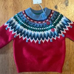 New With Tags Baby Sweater Smoke Free Home (Matching Sibling Sweater) Yoke Sweater, Baby Sweater, Baby Sweaters, Fair Isle, Kids Shirts, Red Blue, Sweater Top, Red And Blue, Shirts Tops