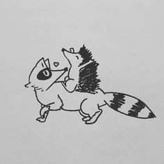 a drawing of a racoon riding on the back of a horse with a tail