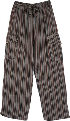 A comfortable and loose-fit cotton bohemian striped pants in soft hand-loomed cotton fabric.  The pants feature an elastic waist with a flexible drawstring and 5 functional pockets (2 inner side pockets, 2 outer pockets, 1 back pocket). #tlb #SplitSkirtsPants #Pocket #vacationclothing #Striped #bohemianfashion #men`sbohemianpants #men`sNepalpants Hippie Pants Men, Bohemian Wide Leg Striped Pants, Casual Striped Cotton Harem Pants, Bohemian Striped Cotton Pants, Masculine Hippie Outfits, Mens Striped Pants, Hippie Clothes Men, Hippy Pants, Mens Bottoms