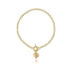 "\"14k Gold Rolo Link Bracelet w/ Puffy Heart Charm | Dainty Belcher Chain Gold Bracelet, Sailor Lock Clasp, Minimalist Gift | Gift for Her\" ◖ P R O P E R T I E S ◗ * Material: 14k Gold * Weight #1: 2,8gram (for 7\", with charm, ±5%) * Weight #2: 5,9gram (for 7\", with charm, ±5%) Contact me if you are unsure about length. Photos belong to the #1 Small Rolo Bracelet ◖ D I O N J E W E L ◗ ‣ 14K REAL GOLD ‣ EXPRESS DELIVERY IN 1-3 DAYS* ‣ HANDMADE ONLY FOR YOU, NO USED JEWELRY ‣ GIFT BOX AND OTHE Everyday Yellow Gold Heart Charm Bracelet, Valentine's Day Heart Charm Bracelet With Heart Pendant, Heart-shaped Chain Bracelet With Lobster Clasp As Gift, Valentine's Day Everyday Heart Charm Chain Bracelet, Heart-shaped Gold Bracelet With Charms For Valentine's Day, Everyday Charm Bracelet With Heart Pendant, Valentine's Day Heart-shaped Gold Bracelet With Charms, Gold Bracelet With Heart Charm For Gift, Heart Pendant Bracelet With Lobster Clasp As Gift