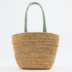 New With Tag Brand Zara Mini Jute Tote Bag. Braided Exterior. Inside Pocket. Shoulder Straps., Height X Length X Width: 24 X 34.5 X9.5 Cm. / 9.4 X 13.5 X 3.7" Everyday Khaki Straw Bag For Summer, Summer Everyday Khaki Straw Bag, Zara Bucket Bags For Vacation, Zara Bucket Bag For Vacation, Casual Jute Bucket Bag For Everyday, Casual Everyday Jute Bucket Bag, Zara Bucket Bag For Everyday Use, Zara Bag With Leather Handles For Everyday, Zara Everyday Use Bucket Bag