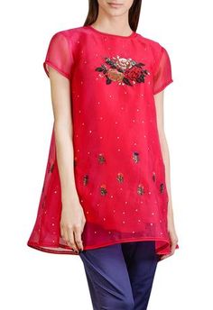 Shop for Sahil Kochhar Pink Organza Embroidered Tunic for Women Online at Aza Fashions Multicolor Floral Embroidered Top For Navratri, Festive Resham Embroidered Tunic Top, Festive Chikankari Embroidered Top, Navratri Floral Embroidered Multicolor Top, Navratri Multicolor Floral Embroidered Top, Festive Floral Embroidered Tunic Dress, Spring Chanderi Kurta With Embroidery, Festive Designer Embroidered Tunic, Festive Straight Kurta Embroidered Top