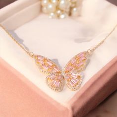 Only One In Stock. Gold Tone Metal. Pink And Clear Cz Stones. Necklace Is 16-18 Inches Stones Necklace, Dress Indian, Pink Necklace, Cz Pendant, Gold Butterfly, Book Decor, Gold Design, Cz Stone, Cotton Dress