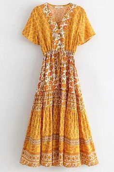 Bohemian Romantic Floral Dress - Hippie Vibe Tribe Hipster Skirt, Mode Boho, Drawstring Dresses, Moda Boho, Maxi Dress Wedding, Hippie Dresses, Yellow Fashion, Boho Maxi Dress, Dresses Short