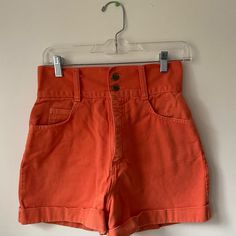 Vintage Carpenter High-Waisted Shorts By Pasta Size 5- Would Fit A 26-28” Waist Never Worn Retro High Rise Pants For Summer, High-rise Summer Pants With Built-in Shorts, Trendy High Rise Orange Bottoms, High Waist Cotton Summer Bottoms, High Waist Summer Bottoms With Pockets, Summer High Waist Cotton Bottoms, Retro Solid Color Bottoms For Spring, Retro Spring Bottoms, Retro High Rise Bottoms With Built-in Shorts