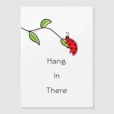 a card with the words hang in there and a ladybug on a branch