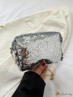 BirdinBag - Chic Glitter Evening Bag with Dainty Chain Strap Party Crossbody Shoulder Bag With Chain, Rectangular Sequined Shoulder Bag For Party, Trendy Shoulder Box Bag For Party, Trendy Party Bags With Sequins, Rectangular Sequined Party Shoulder Bag, Rectangular Shoulder Bag With Sequins For Night Out, Silver Crossbody Bag For Party, Rectangular Sequin Shoulder Bag For Night Out, Party Evening Shoulder Bag With Chain