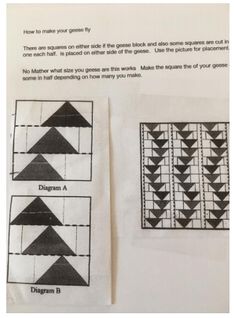 the instructions for how to make an origami quilt with squares and triangles on it