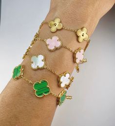 Shop Now Inspired Collection Clover Bracelets, Four Leaf Clover Bracelet, Clover Bracelet, Royal Jewelry, Gold Plated Bracelets, Rhinestone Bracelet, Four Leaf, Pink Bracelet, Leaf Clover