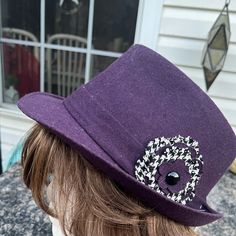 New With The Tag By Magid Hats Winter Retro Adjustable Fedora, Adjustable Purple Fedora Hat, Adjustable Purple Fedora, Adjustable Purple Brimmed Fedora, Adjustable Purple Fedora With Short Brim, Purple Adjustable Short Brim Fedora, Adjustable Purple Short Brim Fedora, Wide Brim Purple Winter Hat, Purple Wide Brim Winter Hat