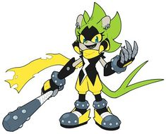 an image of a cartoon character with yellow and black hair, holding a baseball bat