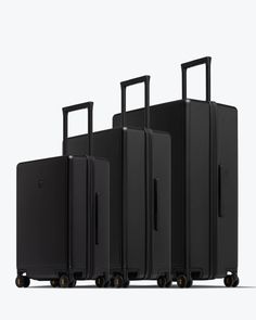 One of our top luggage sets. The LEVEL8 Matte Luggage set is finely crafted with a lightweight and durable polycarbonate hard shell that is combined with anti-scratch surface technology. This set is enhanced with waterproof material and integrated with ultra-quiet 360° spinner wheels that will handle the cobblestone streets of lower Manhattan and smoothly glide across floors to your airport gate number. It’s been said to feel as smooth as silk. After thousands of tests and feedback, we’ve create Aluminum Luggage, Backpack Luggage, Travel Luggage Set, 3 Piece Luggage Set, Large Suitcase, Checked Luggage, Carry On Suitcase, Black Down, Travel Set