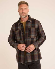 Care and quality in every stitch—that's the hallmark of a Pendleton garment. This men's button-front plaid coat is crafted from 11.3-ounce wool fabric that's naturally stain, odor- and water-resistant. It has a total of five pockets: two button-through chest pockets, two angled welt pockets and one hidden interior pocket. Cotton corduroy trim. Unlined. 100% virgin wool. Fabric woven in our American mills. Imported of USA fabric. | MEN’S PLAID WOOL LAWSON COAT Plaid Outerwear With Button Closure And Spread Collar, Unstructured Lapel Collar Shacket For Fall, Wool Shacket With Welt Pockets For Fall, Unstructured Shacket With Lapel Collar For Fall, Classic Plaid Outerwear With Welt Pockets, Classic Plaid Outerwear With Spread Collar, Fall Outerwear With Welt Pockets And Unstructured Fit, Plaid Outerwear With Pockets And Spread Collar, Unstructured Outerwear With Welt Pockets For Fall