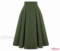 Qteee - Fashionable Leisure Skirt with Belt Pocket: Retro High Waist Pleated Skirt High Waist Green Pleated Skirt, Retro Green Skirt For Fall, Green Solid Color Skirt For Work, Retro Green Pleated Skirt, Green Solid Color Skirt For Fall, Vintage Green Skirt With Pockets, Retro Green Long Skirt Bottoms, Retro Green Long Skirt, Vintage Green Flared Skirt Bottoms