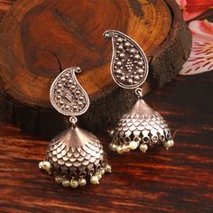 Item  Description - Material  -  Antique Finished Silver plated oxidized earrings  Weight  -   27.10 Grams  Inches   -   2.3 Inches  Length -  6.0 Centimetre Width   -   2.5 centimetre  Pattern - Traditional wear, Party wear, Wedding gift, Daily wear, Casual wear, personalized gift, anniversary gift  Best price guaranteed  We strive continuously to serve our customers better and keep updating our shop with new designs regularly .  We can also supply in wholesale quantities. To enquire about whol Bohemian Silver Dual-tone Earrings, Nickel-free Festive Jewelry, Oxidized Finish Earrings For Wedding And Navratri, Sterling Silver Bohemian Jhumkas, Elegant Silver Danglers For Navratri, Handmade Silver Metal Jhumkas, Bohemian Sterling Silver Drop Jhumkas, Festive Brass Earrings With Oxidized Finish, Elegant Silver Metal Jhumkas