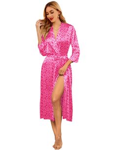 PRICES MAY VARY. 【US Size】:Small=(US 4-6), Medium=(US 8-10), Large=(US 12-14), X-Large=(US 16-18), XX-Large=(US 20) 【Back Attached Belt Design】:The Satin robes feature a sexy deep v-neck,3/4 sleeve, internal tie, side pockets, mid-calf length 【Fashionable&Elegant】:The Ekouaer silk robe provides a touch of luxury to a relaxation routine. This robe's soft silk material creates a comfortable and elegant loungewear option 【Suitable for Anybody】:The Lingerie Robe is suitable for anyone, no matter how Fitted V-neck Sleepwear For Wedding Night, Fitted V-neck Sleepwear For Parties, Fitted Satin Sleepwear For Wedding Night, Feminine Satin Party Sleepwear, Feminine Long Sleeve Party Sleepwear, Fitted V-neck Party Sleepwear, Fitted Long Sleeve Satin Sleepwear, Elegant Pink Party Sleepwear, Elegant Fitted Bridesmaid Sleepwear