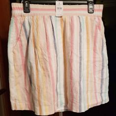 New With Tags Ann Taylor Loft Outlet Pastel Striped Lined Skirt Sz Medium Waist Stretches 32-35 Inches, Full Elastic Around Length Is 18 Inches Spring Striped Mini Skirt, Striped Mini Skirt For Spring, Multicolor Skirt With Pockets For Spring, Short Striped Skirt For Spring, Casual Striped Mini Skirt For Summer, Casual Multicolor Short Mini Skirt, Multicolor Cotton Skirt For Day Out, Casual Multicolor Short Skirt, Striped Skirt With Pockets For Summer