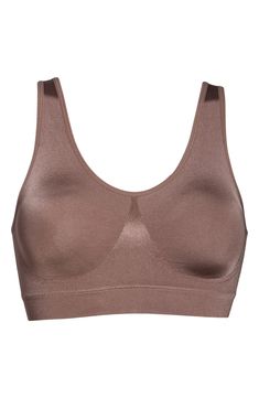 Smooth and stretchy fabric shapes a soft bralette designed with seamless construction for all-day comfort and a wide underbust band that provides light support for smaller figures. Knitting between the cups creates natural shaping and definition. Removable soft cups Partially lined Nylon/spandex Hand wash, line dry Imported Women's Clothing Soft Cup, Stretchy Fabric, Bralette, Sports Bra, Nordstrom, Band, Knitting, Clothes For Women, Fabric