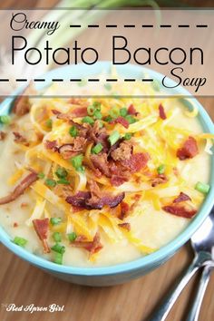 a bowl of potato soup with bacon and green onions