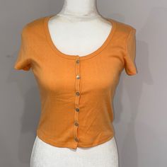 Newest Tags, Forever 21 Orange Pointelle Short Sleeve 90s Style Button Down Cardigan Top, Size Small. Bundle Together With Other Items For A Big Discounted Offer Spring Crew Neck Top With Button Closure, Fitted Spring Tops With Button Closure, Casual Fitted Button Top, Trendy Spring Tops With Buttons, Trendy Cropped Top With Buttons, Trendy Cropped Tops With Buttons, Fitted Tops With Button Closure For Day Out, Everyday Cropped Tops With Buttons, Trendy Spring Tops With Button Closure