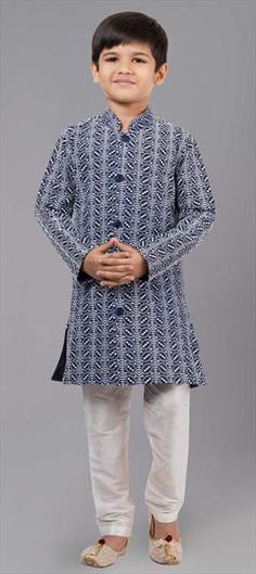 Blue color Boys Kurta Pyjama in Silk cotton fabric with Embroidered work Traditional Blue Cotton Kurta, Blue Cotton Long Sleeve Sets, Festive Patterned Cotton Set, Light Blue Cotton Kurta With Chikankari Embroidery, Light Blue Cotton Kurta With Long Sleeves, Indigo Printed Cotton Sets, Blue Block Print Long Sleeve Sets, Long Sleeve Blue Block Print Sets, Light Blue Long Sleeve Cotton Kurta