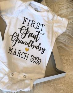 a baby's first grandad bodysuit in a box with the words, march 2020 printed on it