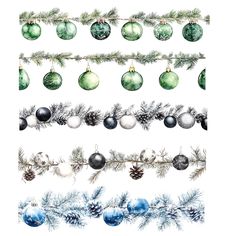 watercolor christmas ornaments and pine branches