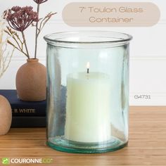 7" Toulon 100% Recycled Glass Vase for Multi-Purpose Use - Vase/Pillar Candles/Home Decor Elegant Styling, Cylinder Shape, Pillar Candle Holders, Pillar Candle, Glass Candle