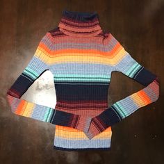 Never Worn Without Tags Trendy Multicolor Winter Top, Colorful Trendy Winter Tops, Trendy Colorful Winter Tops, Trendy Multicolor Tops For Fall, Trendy Multicolor Tops, Retro Multicolor Tops For Fall, Fitted Multicolor Winter Tops, Trendy Fitted Multicolor Sweater, Casual Multicolor Ribbed Top