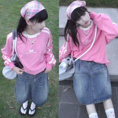 Pink Shirt Korean Outfit, 2000s Japanese Fashion Pink, Harajuku Style Pink T-shirt With Screen Print, Pink Harajuku Style Graphic T-shirt, Pink Harajuku Graphic Top, Sick Clothes, 90s Outfit, Japanese Outfits, Summer Style Casual