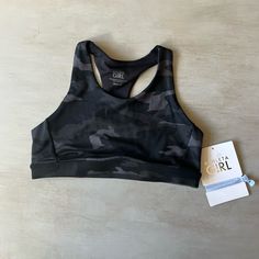 Nwt!! So Stylish. Classic Athleta Girl Sports Bra Stretch Sports Bra For Workout, Gray Racerback Top For Training, Gray Sports Top With Medium Support, Gray Sports Tops With Medium Support, Gray Sports Bra For Training, Gray Medium Support Sports Top, Casual Gray Sports Bra For Training, Fitted Black Activewear, Black Athletic Fit Racerback Top