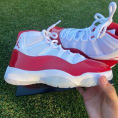 Fashion Cool Nice Fire Hot With Box Red High-top Jordan Shoes With Air Cushioning, Sporty Red Jordan Shoes With Air Cushioning, Red High-top Basketball Shoes With Air Cushioning, Jordan 11s Cherry, Jordan 11s, Cherry Red Color, Shoes Jordan, Jordan Red, Jordans For Men