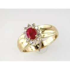 Royal 14K Yellow Gold Oval Ruby & Round Diamond Ring - 0.45 Carat Ruby, 0.26 Carat Diamond Total Weight Radiant Ring, Ruby Diamond Ring, Ruby Ring Gold, Ruby Diamond Rings, Round Diamond Ring, Ruby Stone, Ruby Jewelry, Royal Jewelry, Ruby Diamond