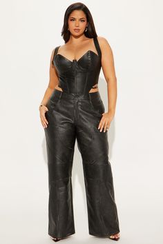 Available In Black. Washed Faux Leather Pant Mid Rise Button & Zip Closure Moto Seaming Detail Wide Leg Non Stretch 32" Inseam Main Fabric: 50% Polyurethane 50% Polyester Contrast: 95% Polyester 5% Spandex Lining: 100% Polyester Imported | Take It In Moto Faux Leather Pant in Black size Large by Fashion Nova Leather Pant, Faux Leather Pants, Black Pants, Black Fashion, Fashion Nova, Mid Rise, Wide Leg, Pants For Women, Faux Leather